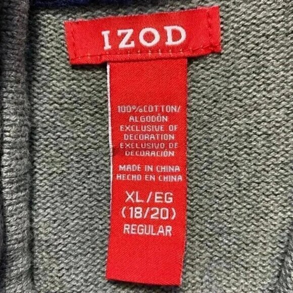 IZOD Sweater 1/4 Zip Pullover 100% Cotton Grey Boys Size XL - Picture 9 of 14